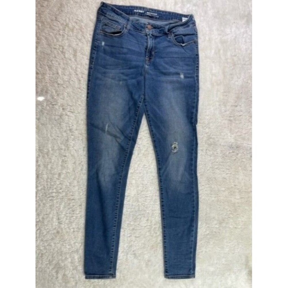 Old Navy Size 6 Long Womens Jeans Stretch Mid Rise Skinny Distressed Med Wash